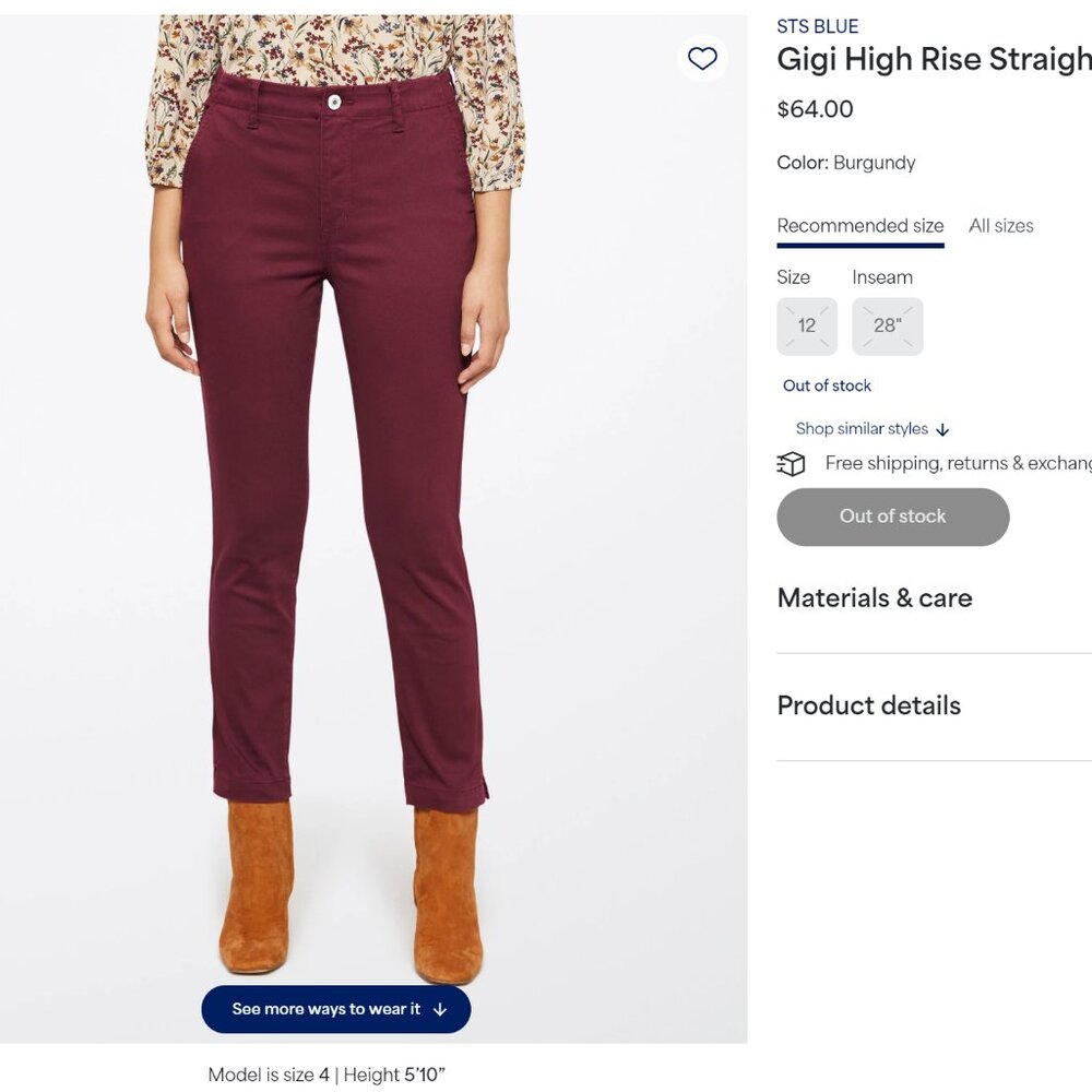 NWT Gigi High Rise Straight Leg Trouser